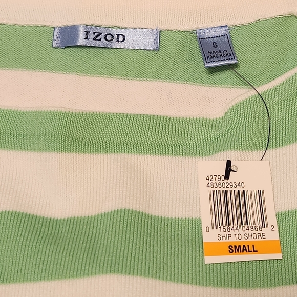 💕NWT IZOD Green and White Striped Sweater Size Small - Picture 8 of 9